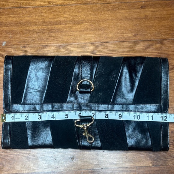 Black Leather & Suede Clutch with Gold Horsebit Accent vintage - Picture 3 of 3